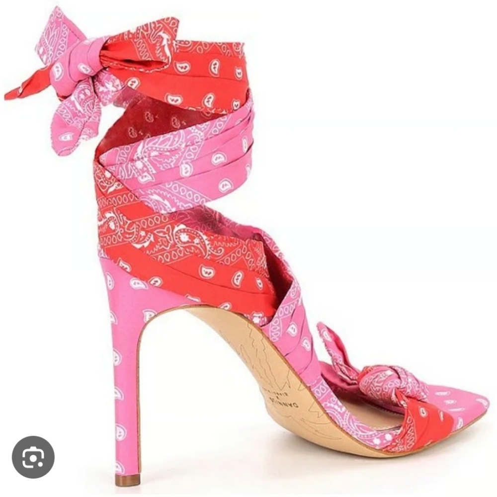 Gianni Bini Dannijo Pink Bandana Festival Wrap Heels Leather Sole Size 9 NWOB - Picture 2 of 12